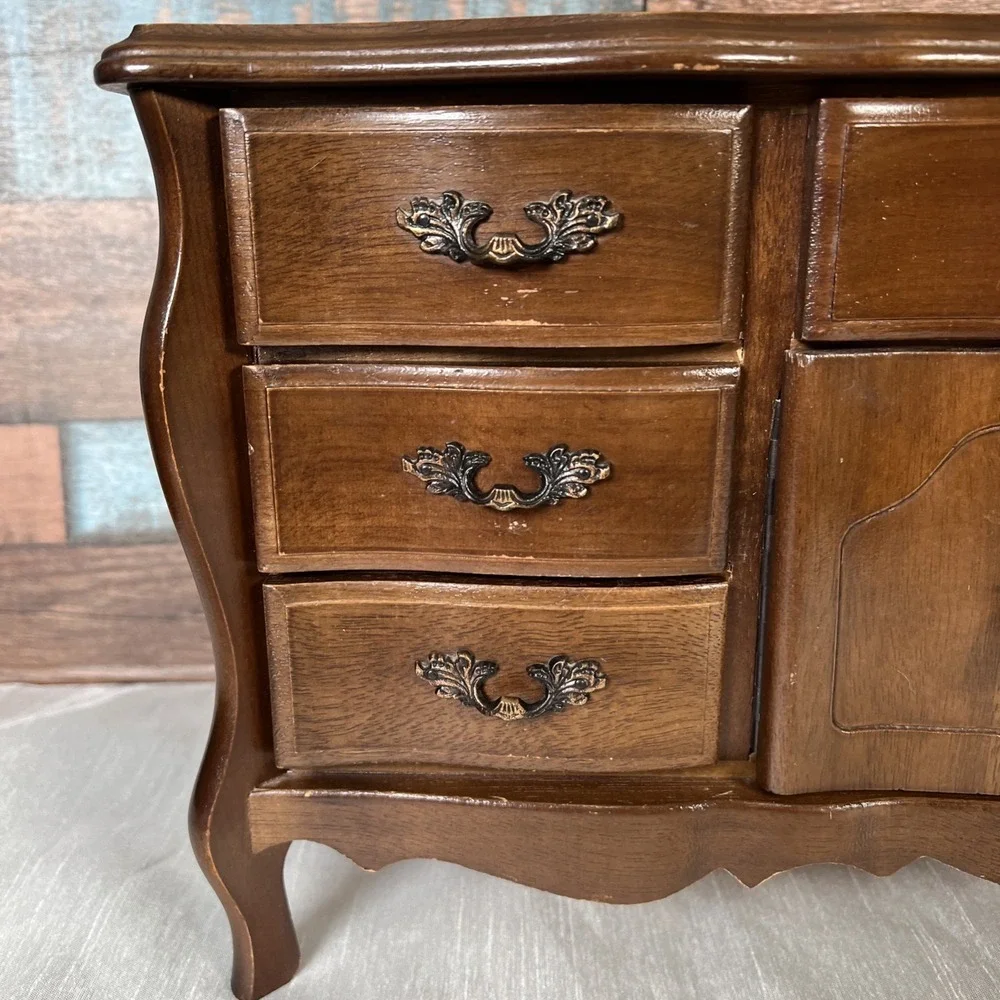 Large Vintage French Provincial Musical Jewelry Box 1970s 9 Drawers